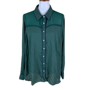 ModCloth Green Button Up Blouse Retro Vintage Preppy Chic 1X